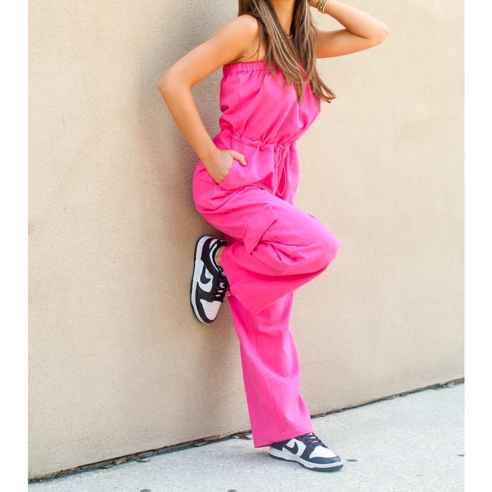 Hot pink cargo jumpsuit